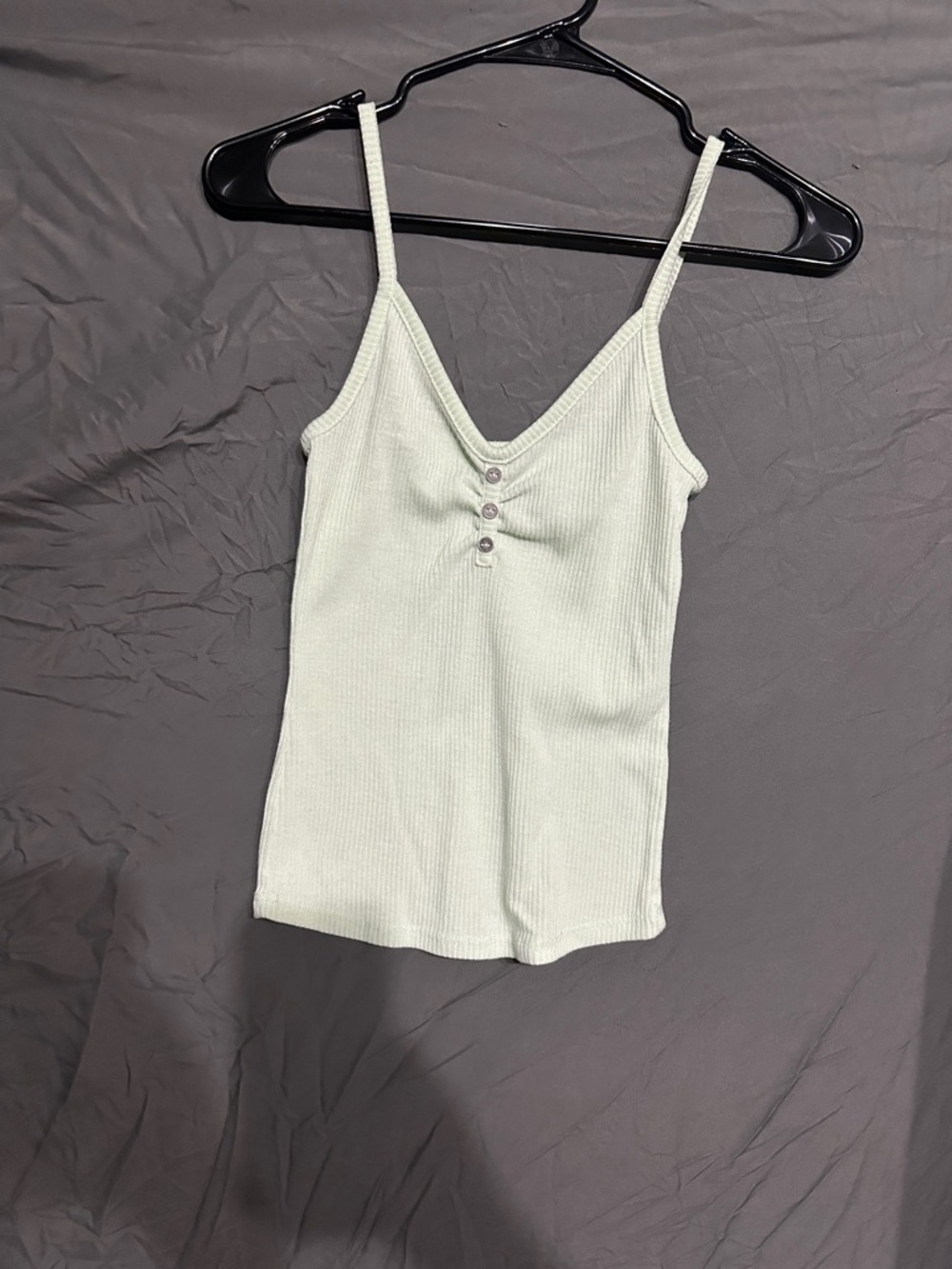 Rue21 Light Sage Ribbed V-Neck Spaghetti Strap Tank with Button Detail